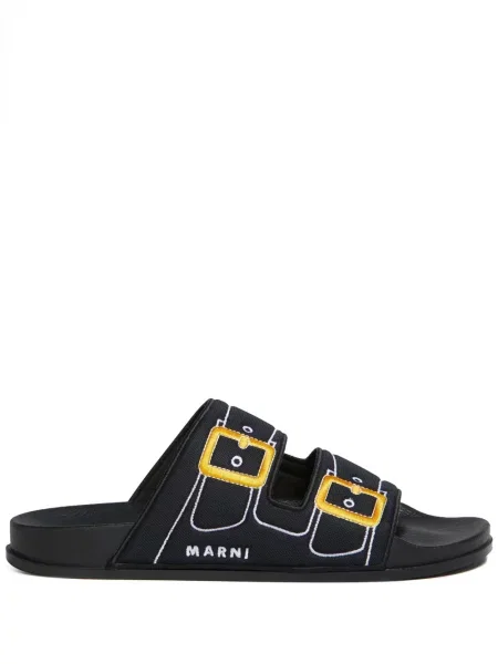 Papuci Marni cu broderie slip-on negru