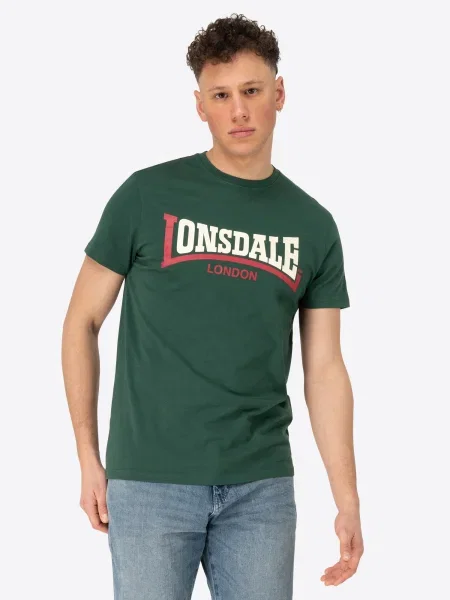 LONSDALE Tričko Two Tone tmavozelená / červená biela