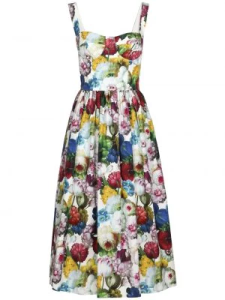 Květinové midi šaty Dolce & Gabbana s potiskem modré