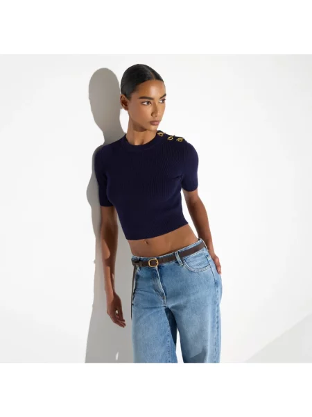 Dzianinowy krótki sweter Elisabetta Franchi niebieski