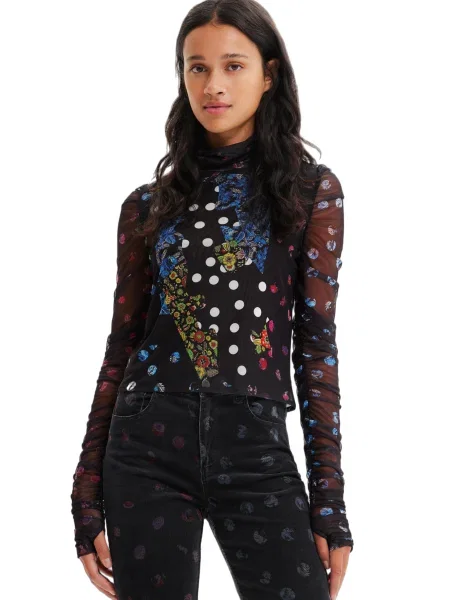 Bluzka Desigual z długim rękawem czarna