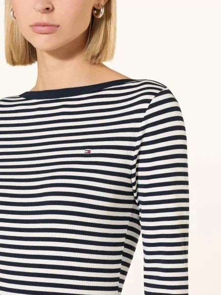 Pasek Tommy Hilfiger w paski z długim rękawem granatowy