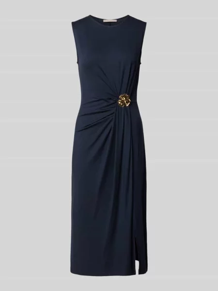 Sukienka midi o kroju slim fit z mieszanki z marszczeniami Christian Berg Woman Selection granatowa