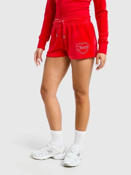 Juicy Couture Szorty Diamente Heart Logo czerwone