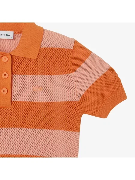 Lacoste Bluzka Z Kołnierzykiem Polo Z Krótkim Rękawem W Paski Regular Fit pomarańczowa