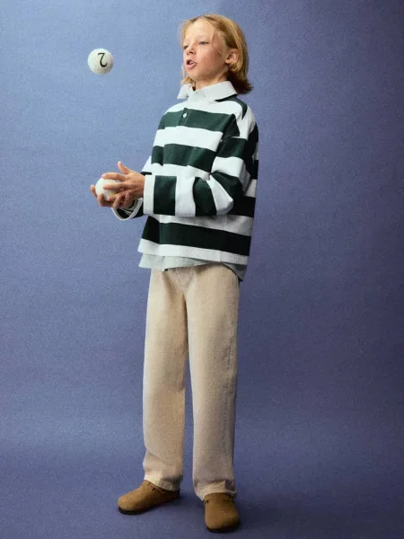 Bluza polo w paski oversize ciemnozielony Dzieci lata MANGO KIDS