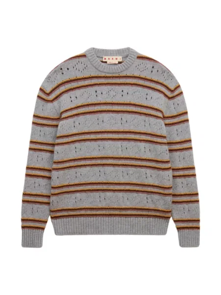 Sweter Marni w paski z paskiem szary