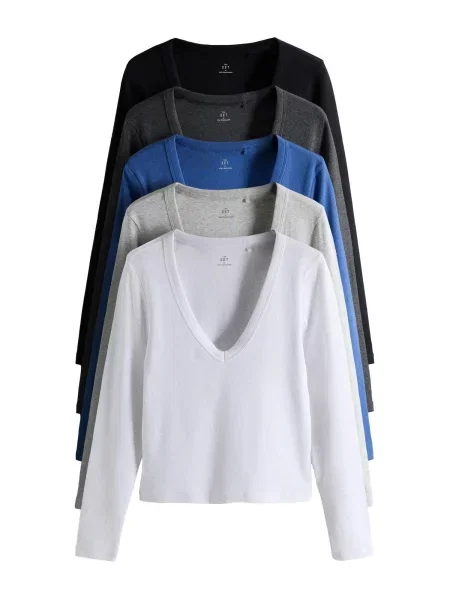 The Set Tricou albastru cobalt / gri grafit / gri deschis / negru alb