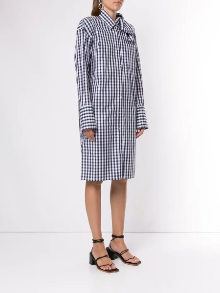 Καρό με κολάρο φόρεμα σε στυλ πουκάμισου Jw Anderson με φιόγκο μπλε