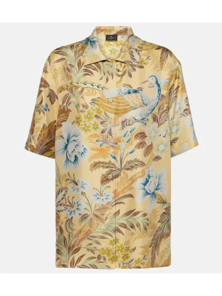 Cămașă Etro de mătase cu model floral galben