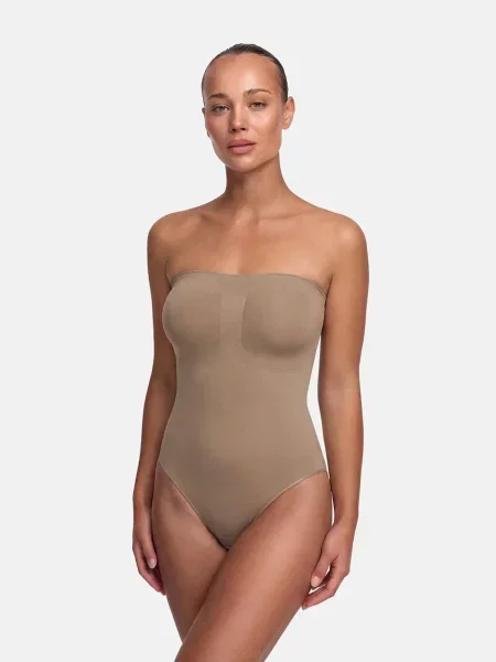 Cfab Alakformáló body Trägerloser Bodysuit Sculpting Shapewear mit Slip sötét bézs
