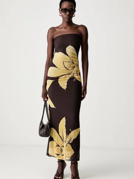 Bardot rochie drapată CIERA maro