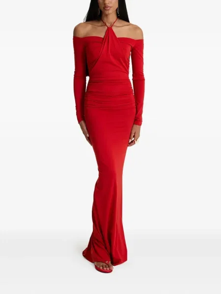Rochie maxi Moos Studio drapată cu gât halter de costum roșu