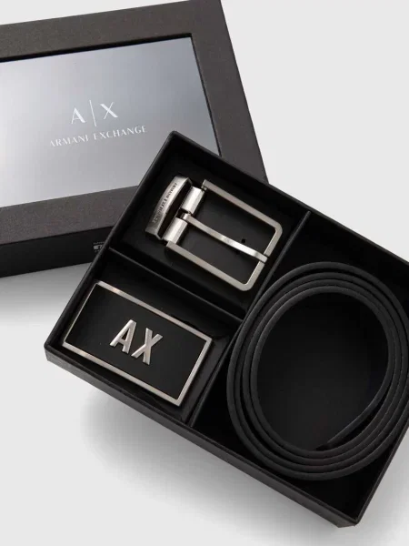 Armani Exchange curea de piele cu doua fete barbati negru