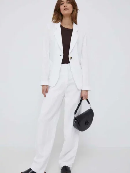 Піджак з домішкою льону Emporio Armani однобортний однотонна білий