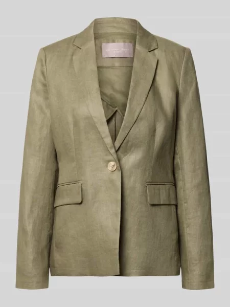 Blazer lniany z lnu ekologicznego z kołnierzem z połami Christian Berg Woman Selection oliwkowa