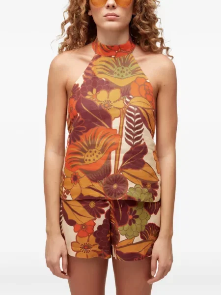 Top Osklen cu model floral portocaliu