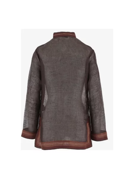Lniana bluzka Tory Burch brązowa