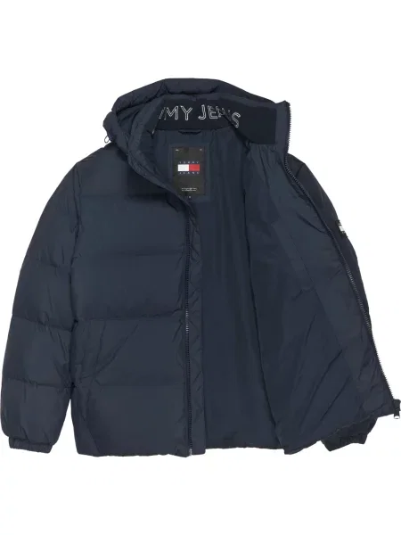 Kurtka jeansowa Tommy Jeans z kapturem z długim rękawem niebieska