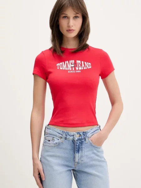 Tommy Jeans tričko s bavlnou červené