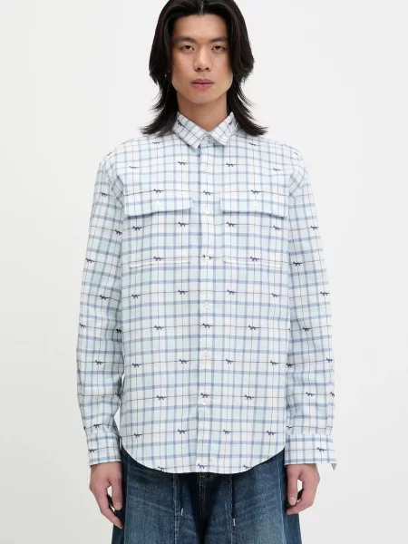 Košile Maison Kitsuné Double Pocket Skate relaxed s klasickým límcem modrá