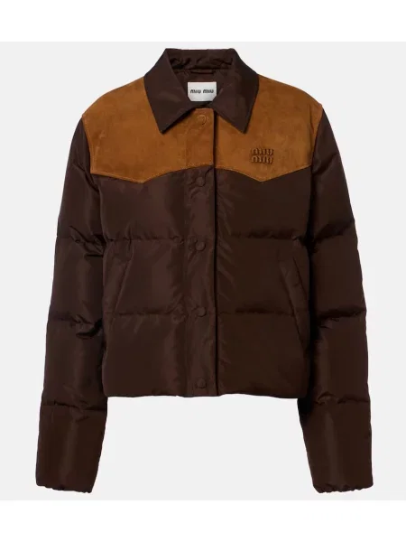 Kurtka puchowa Miu Miu zamszowa brązowa