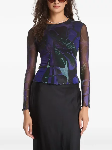 Top Desigual cu imagine din jerseu albastru