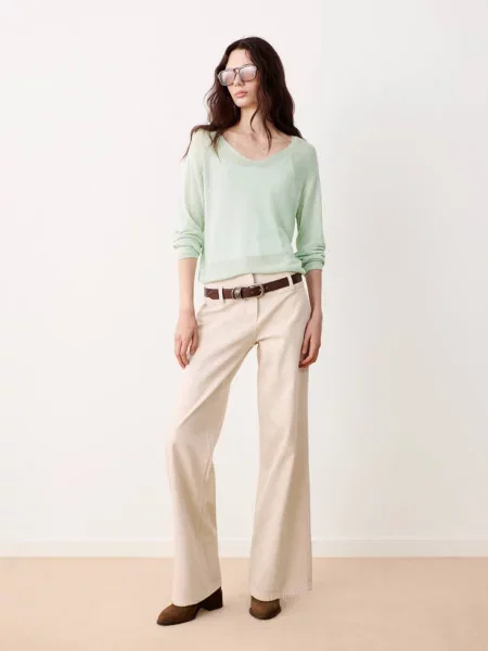 Sweter z cienkiej dzianiny z dekoltem w serek zieleń Teen S MANGO TEEN miętowa