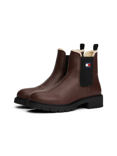 Tommy Jeans Ghete chelsea ciocolatiu / roșu / negru alb