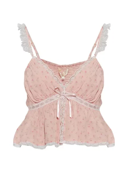 Top Loveshackfancy cu model floral cu imagine din dantelă roz
