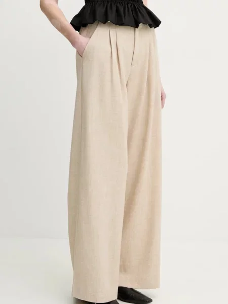 Gestuz pantaloni femei drept high waist bej