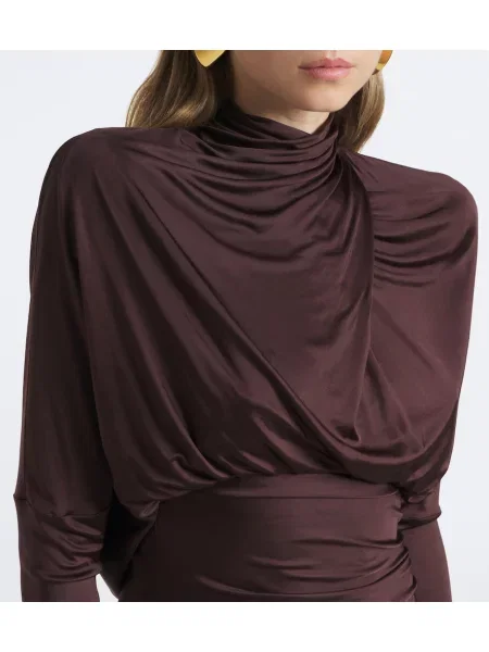 Rochie maxi Balmain din jerseu drapată maro