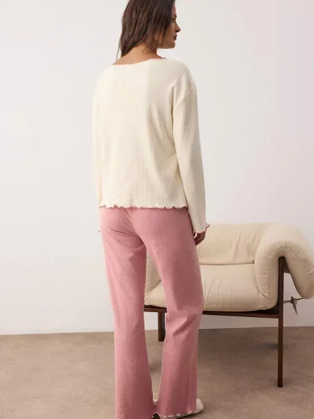 Trendyol Pijama ecru / pal roz