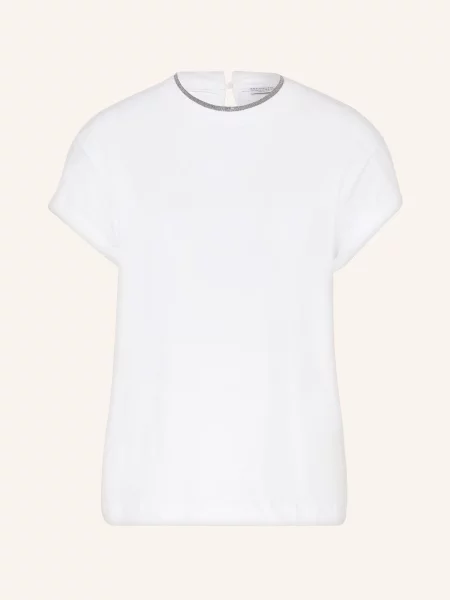 Brunello Cucinelli T-Shirt Z Ozdobnymi Perełkami weiss