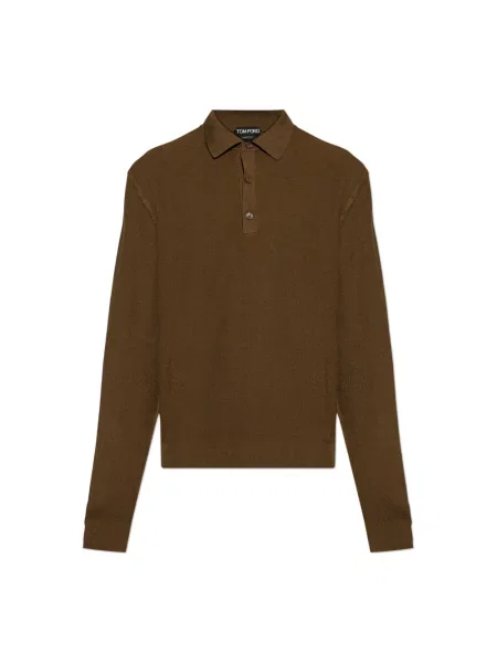 Koszulka polo Tom Ford z długim rękawem brązowa