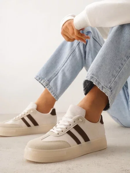 Sneakersy na Platformie w Stylu Tenisówek Ozdobione Paskami Ladia beżowe