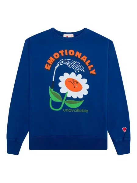 Pulover Emotionally Unavailable cu model floral cu decolteu rotund albastru