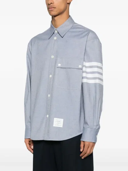 Cămașă Thom Browne cu dungi de flanelă albastru