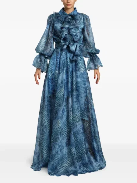 Rochie maxi Miau By Clara Rotescu cu imagine cu model piele de șarpe albastru