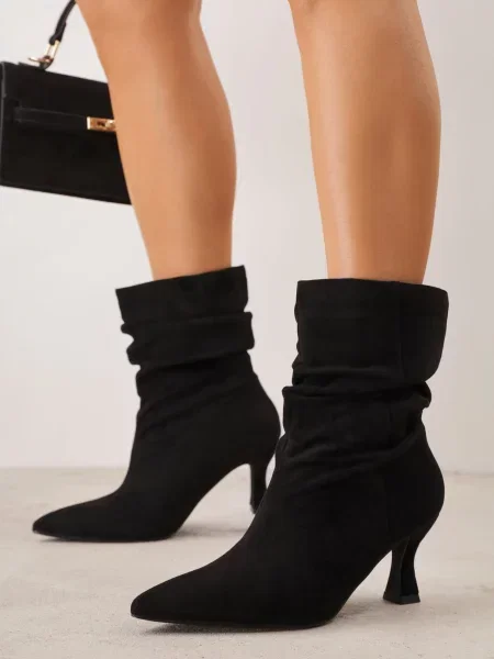Botine pe stiletto tip slouchy Emmanuella negre