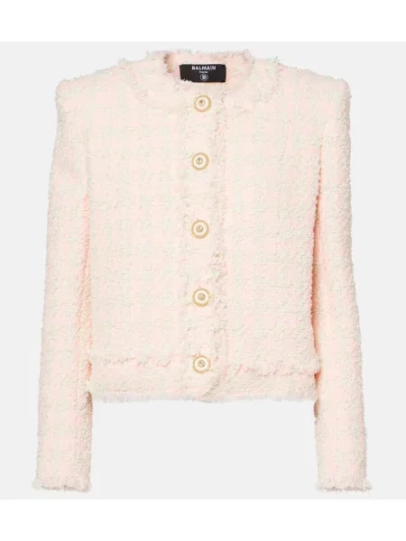 Geacă Balmain din tweed roz