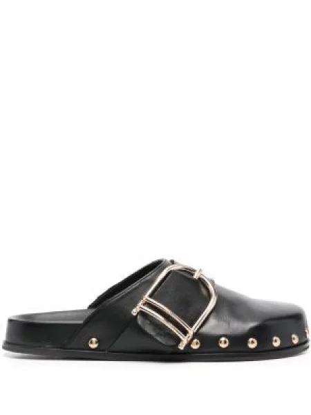 Papuci tip mules Twinset din piele cu cataramă negru