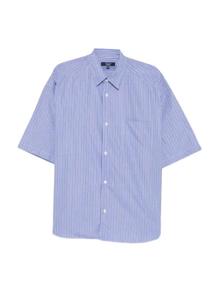 Koszula z krótkim rękawem Comme Des Garcons w paski z paskiem niebieska