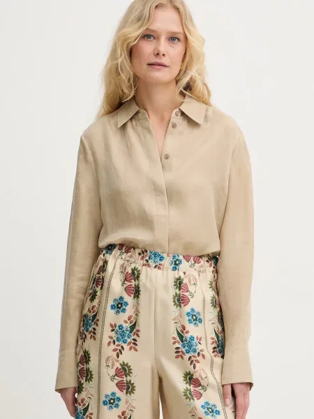 BOSS cămașă pentru femei cu lyocell bej