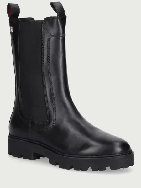 Tommy Hilfiger ghete scurte pentru femei din piele TH STUD LEATHER HIGH CHELSEA negru