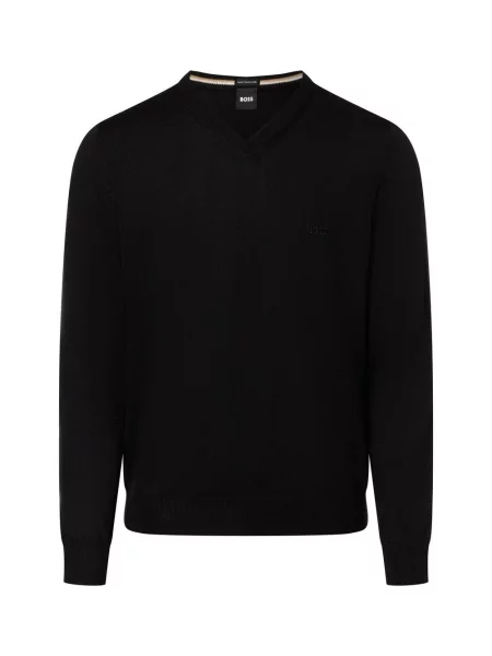 Sweter o kroju regular fit z dzianiny z czystej żywej wełny model ‘BARAM-L’ Boss czarny