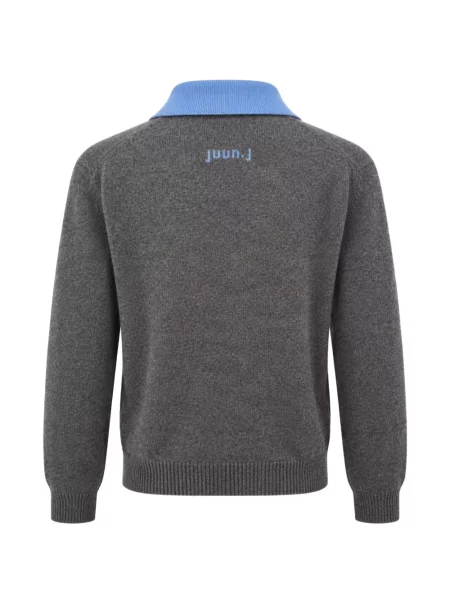 Tricou polo Juun.j cu decolteu în V gri