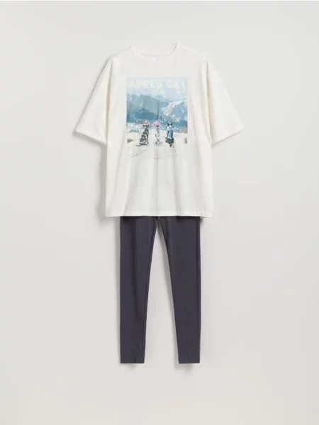 Reserved Dwuczęściowa piżama z nadrukiem granatowy