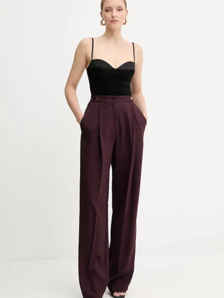 Elisabetta Franchi spodnie z domieszką wełny proste high waist bordowy