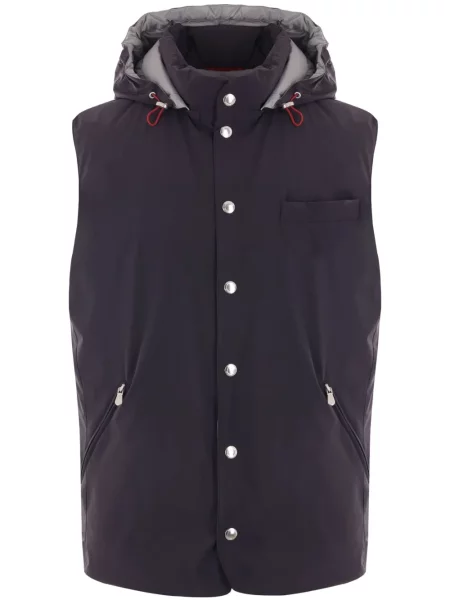 Kamizelka puchowa Brunello Cucinelli z kapturem niebieska